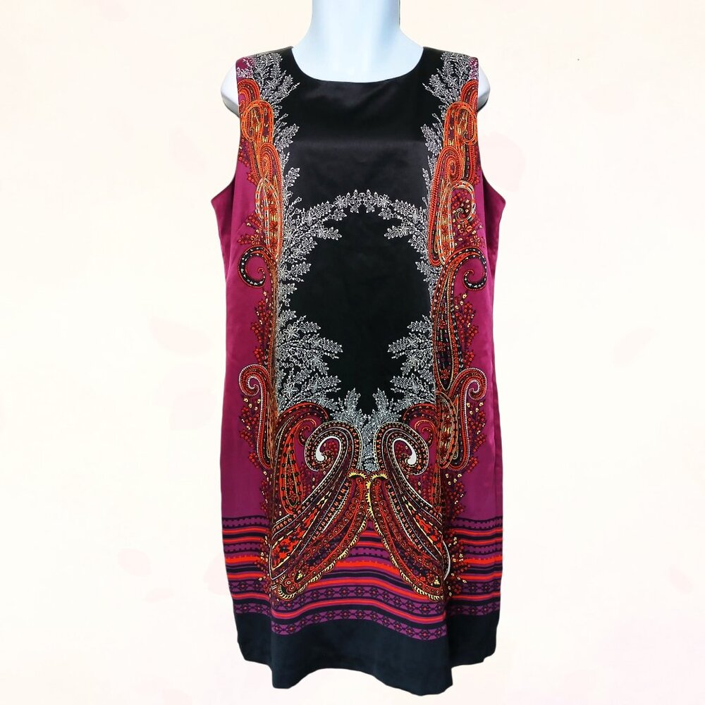 Dana Buchman Women Paisley Floral Print Lined Sleeveless Slit Midi Dress Size 14